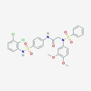 molecular formula C28H25Cl2N3O7S2 B423849 N-{4-[(2,3-dichloroanilino)sulfonyl]phenyl}-2-[3,4-dimethoxy(phenylsulfonyl)anilino]acetamide 