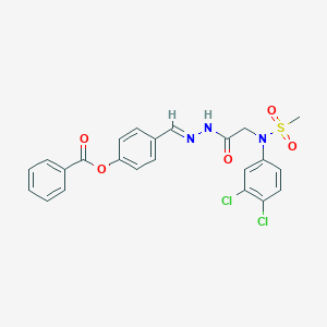 molecular formula C23H19Cl2N3O5S B423855 4-(2-{[3,4-Dichloro(methylsulfonyl)anilino]acetyl}carbohydrazonoyl)phenyl benzoate 