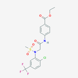 molecular formula C19H18ClF3N2O5S B423857 Ethyl 4-({[2-chloro(methylsulfonyl)-5-(trifluoromethyl)anilino]acetyl}amino)benzoate 
