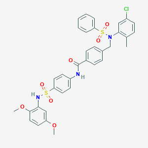 molecular formula C35H32ClN3O7S2 B423873 4-{[5-chloro-2-methyl(phenylsulfonyl)anilino]methyl}-N-{4-[(2,5-dimethoxyanilino)sulfonyl]phenyl}benzamide 