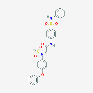 molecular formula C27H25N3O6S2 B423875 N-[4-(anilinosulfonyl)phenyl]-2-[(methylsulfonyl)-4-phenoxyanilino]acetamide 