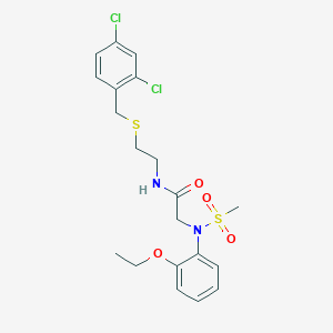 molecular formula C20H24Cl2N2O4S2 B423879 N-{2-[(2,4-dichlorobenzyl)sulfanyl]ethyl}-2-[2-ethoxy(methylsulfonyl)anilino]acetamide 
