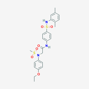 molecular formula C25H29N3O6S2 B423881 N-{4-[(2,5-dimethylanilino)sulfonyl]phenyl}-2-[4-ethoxy(methylsulfonyl)anilino]acetamide 