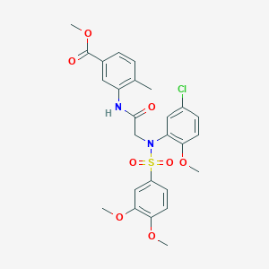 molecular formula C26H27ClN2O8S B423885 Methyl 3-[({5-chloro[(3,4-dimethoxyphenyl)sulfonyl]-2-methoxyanilino}acetyl)amino]-4-methylbenzoate 