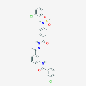molecular formula C30H26Cl2N4O4S B423888 3-chloro-N-[3-(N-{4-[(2-chlorobenzyl)(methylsulfonyl)amino]benzoyl}ethanehydrazonoyl)phenyl]benzamide 