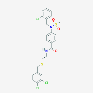 molecular formula C24H23Cl3N2O3S2 B423893 4-[(2-chlorobenzyl)(methylsulfonyl)amino]-N-{2-[(3,4-dichlorobenzyl)sulfanyl]ethyl}benzamide 