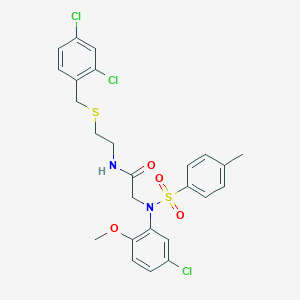 molecular formula C25H25Cl3N2O4S2 B423895 2-{5-chloro-2-methoxy[(4-methylphenyl)sulfonyl]anilino}-N-{2-[(2,4-dichlorobenzyl)sulfanyl]ethyl}acetamide 