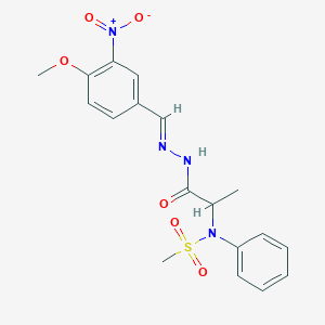 molecular formula C18H20N4O6S B423907 N-[2-(2-{3-nitro-4-methoxybenzylidene}hydrazino)-1-methyl-2-oxoethyl]-N-phenylmethanesulfonamide 