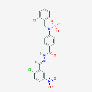 molecular formula C22H18Cl2N4O5S B423910 N-(2-chlorobenzyl)-N-{4-[(2-{2-chloro-5-nitrobenzylidene}hydrazino)carbonyl]phenyl}methanesulfonamide 