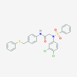 molecular formula C27H22Cl2N2O3S2 B423915 N~2~-(3,4-dichlorophenyl)-N-{4-[(phenylsulfanyl)methyl]phenyl}-N~2~-(phenylsulfonyl)glycinamide 