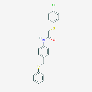 molecular formula C21H18ClNOS2 B423916 2-[(4-chlorophenyl)sulfanyl]-N-{4-[(phenylsulfanyl)methyl]phenyl}acetamide 