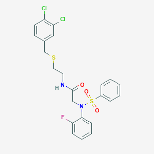 molecular formula C23H21Cl2FN2O3S2 B423919 N-{2-[(3,4-dichlorobenzyl)sulfanyl]ethyl}-2-[2-fluoro(phenylsulfonyl)anilino]acetamide 