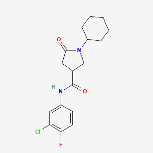 molecular formula C17H20ClFN2O2 B4239219 N-(3-chloro-4-fluorophenyl)-1-cyclohexyl-5-oxo-3-pyrrolidinecarboxamide 