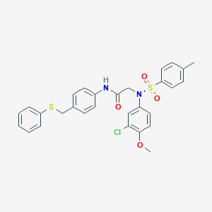 molecular formula C29H27ClN2O4S2 B423925 2-{3-chloro-4-methoxy[(4-methylphenyl)sulfonyl]anilino}-N-{4-[(phenylsulfanyl)methyl]phenyl}acetamide 