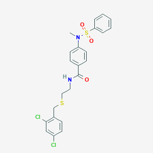 molecular formula C23H22Cl2N2O3S2 B423932 N-{2-[(2,4-dichlorobenzyl)sulfanyl]ethyl}-4-[methyl(phenylsulfonyl)amino]benzamide 