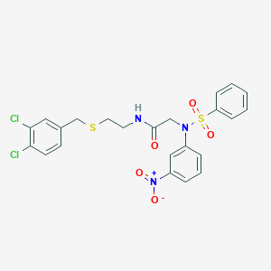 molecular formula C23H21Cl2N3O5S2 B423934 N-{2-[(3,4-dichlorobenzyl)sulfanyl]ethyl}-2-[3-nitro(phenylsulfonyl)anilino]acetamide 