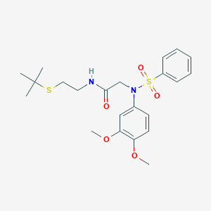 molecular formula C22H30N2O5S2 B423936 N-[2-(tert-butylsulfanyl)ethyl]-2-[3,4-dimethoxy(phenylsulfonyl)anilino]acetamide 