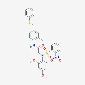 molecular formula C30H29N3O7S2 B423937 2-[({2-nitrophenyl}sulfonyl)-2,4-dimethoxyanilino]-N-{2-methyl-4-[(phenylsulfanyl)methyl]phenyl}acetamide 
