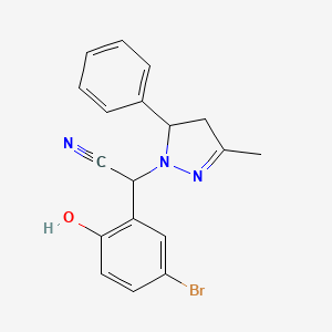 molecular formula C18H16BrN3O B4239377 (5-bromo-2-hydroxyphenyl)(3-methyl-5-phenyl-4,5-dihydro-1H-pyrazol-1-yl)acetonitrile 