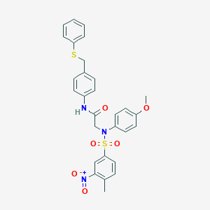 molecular formula C29H27N3O6S2 B423938 2-[({3-nitro-4-methylphenyl}sulfonyl)-4-methoxyanilino]-N-{4-[(phenylsulfanyl)methyl]phenyl}acetamide 