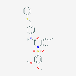 2-{[(3,4-dimethoxyphenyl)sulfonyl]-4-methylanilino}-N-{4-[(phenylsulfanyl)methyl]phenyl}acetamide