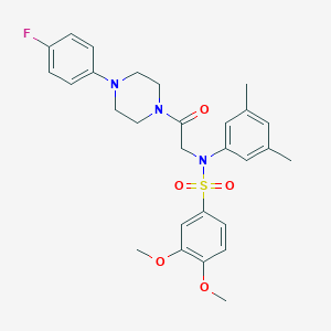 molecular formula C28H32FN3O5S B423946 N-(3,5-dimethylphenyl)-N-{2-[4-(4-fluorophenyl)piperazin-1-yl]-2-oxoethyl}-3,4-dimethoxybenzenesulfonamide 