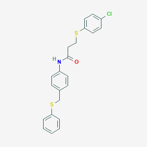 molecular formula C22H20ClNOS2 B423954 3-[(4-chlorophenyl)sulfanyl]-N-{4-[(phenylsulfanyl)methyl]phenyl}propanamide 