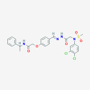 molecular formula C26H26Cl2N4O5S B423957 2-[4-(2-{[3,4-dichloro(methylsulfonyl)anilino]acetyl}carbohydrazonoyl)phenoxy]-N-(1-phenylethyl)acetamide 