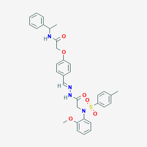 molecular formula C33H34N4O6S B423959 2-{4-[2-({2-methoxy[(4-methylphenyl)sulfonyl]anilino}acetyl)carbohydrazonoyl]phenoxy}-N-(1-phenylethyl)acetamide 