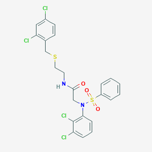 molecular formula C23H20Cl4N2O3S2 B423960 N-{2-[(2,4-dichlorobenzyl)sulfanyl]ethyl}-2-[2,3-dichloro(phenylsulfonyl)anilino]acetamide 