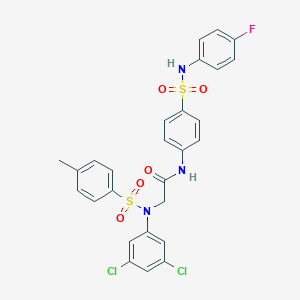 molecular formula C27H22Cl2FN3O5S2 B423962 2-{3,5-dichloro[(4-methylphenyl)sulfonyl]anilino}-N-{4-[(4-fluoroanilino)sulfonyl]phenyl}acetamide 