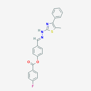 molecular formula C24H18FN3O2S B423976 4-{(E)-[2-(5-methyl-4-phenyl-1,3-thiazol-2-yl)hydrazinylidene]methyl}phenyl 4-fluorobenzoate 