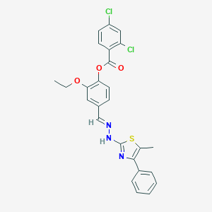 molecular formula C26H21Cl2N3O3S B423980 2-ethoxy-4-{(E)-[2-(5-methyl-4-phenyl-1,3-thiazol-2-yl)hydrazinylidene]methyl}phenyl 2,4-dichlorobenzoate 