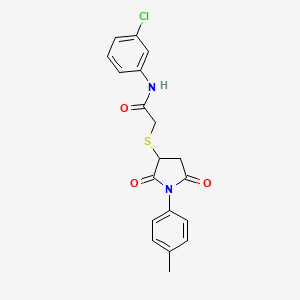 molecular formula C19H17ClN2O3S B4239834 N-(3-chlorophenyl)-2-{[1-(4-methylphenyl)-2,5-dioxo-3-pyrrolidinyl]thio}acetamide 