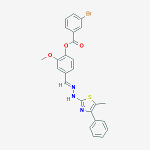 molecular formula C25H20BrN3O3S B423985 2-methoxy-4-{(E)-[2-(5-methyl-4-phenyl-1,3-thiazol-2-yl)hydrazinylidene]methyl}phenyl 3-bromobenzoate 