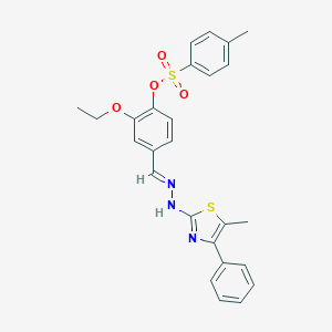 molecular formula C26H25N3O4S2 B423987 2-ethoxy-4-{(E)-[2-(5-methyl-4-phenyl-1,3-thiazol-2-yl)hydrazinylidene]methyl}phenyl 4-methylbenzenesulfonate 