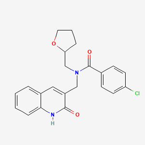 molecular formula C22H21ClN2O3 B4239982 4-chloro-N-[(2-hydroxy-3-quinolinyl)methyl]-N-(tetrahydro-2-furanylmethyl)benzamide 