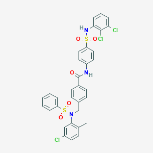 molecular formula C33H26Cl3N3O5S2 B423999 4-{[(5-chloro-2-methylphenyl)(phenylsulfonyl)amino]methyl}-N-{4-[(2,3-dichlorophenyl)sulfamoyl]phenyl}benzamide 