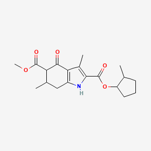 molecular formula C19H25NO5 B4240026 5-methyl 2-(2-methylcyclopentyl) 3,6-dimethyl-4-oxo-4,5,6,7-tetrahydro-1H-indole-2,5-dicarboxylate 