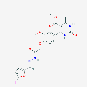 molecular formula C22H23IN4O7 B424004 Ethyl 4-[4-(2-{2-[(5-iodo-2-furyl)methylene]hydrazino}-2-oxoethoxy)-3-methoxyphenyl]-6-methyl-2-oxo-1,2,3,4-tetrahydro-5-pyrimidinecarboxylate 