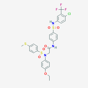 molecular formula C30H27ClF3N3O6S3 B424006 N-(4-{[4-chloro-3-(trifluoromethyl)anilino]sulfonyl}phenyl)-2-(4-ethoxy{[4-(methylsulfanyl)phenyl]sulfonyl}anilino)acetamide 