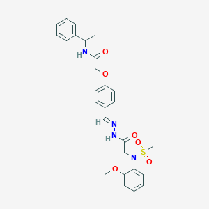 molecular formula C27H30N4O6S B424008 2-[4-(2-{[2-methoxy(methylsulfonyl)anilino]acetyl}carbohydrazonoyl)phenoxy]-N-(1-phenylethyl)acetamide 