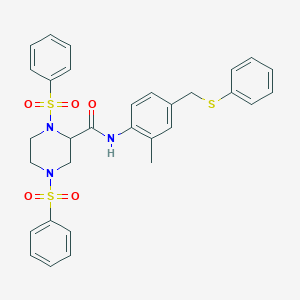 molecular formula C31H31N3O5S3 B424009 N-{2-methyl-4-[(phenylsulfanyl)methyl]phenyl}-1,4-bis(phenylsulfonyl)-2-piperazinecarboxamide 