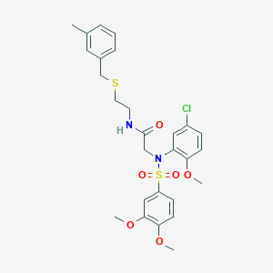 molecular formula C27H31ClN2O6S2 B424010 2-{5-chloro[(3,4-dimethoxyphenyl)sulfonyl]-2-methoxyanilino}-N-{2-[(3-methylbenzyl)sulfanyl]ethyl}acetamide 