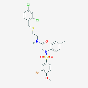 molecular formula C25H25BrCl2N2O4S2 B424012 2-{[(3-bromo-4-methoxyphenyl)sulfonyl]-4-methylanilino}-N-{2-[(2,4-dichlorobenzyl)sulfanyl]ethyl}acetamide 
