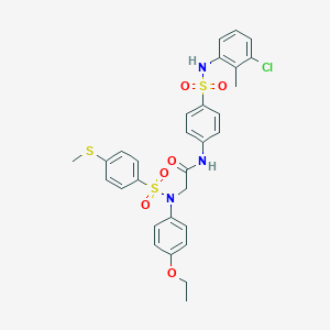 molecular formula C30H30ClN3O6S3 B424014 N-{4-[(3-chloro-2-methylanilino)sulfonyl]phenyl}-2-(4-ethoxy{[4-(methylsulfanyl)phenyl]sulfonyl}anilino)acetamide 