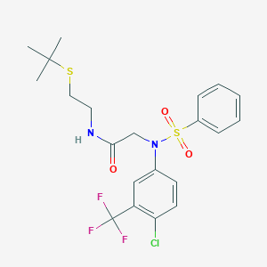 molecular formula C21H24ClF3N2O3S2 B424018 N-[2-(tert-butylsulfanyl)ethyl]-2-[4-chloro(phenylsulfonyl)-3-(trifluoromethyl)anilino]acetamide 