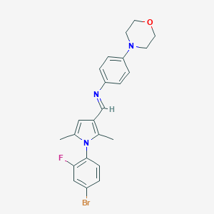 molecular formula C23H23BrFN3O B424020 N-{(E)-[1-(4-bromo-2-fluorophenyl)-2,5-dimethyl-1H-pyrrol-3-yl]methylidene}-4-(morpholin-4-yl)aniline 