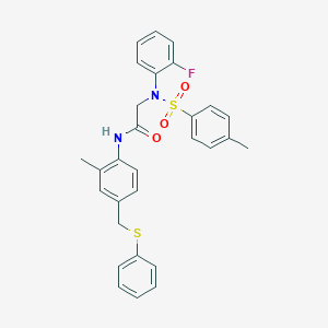 molecular formula C29H27FN2O3S2 B424021 2-{2-fluoro[(4-methylphenyl)sulfonyl]anilino}-N-{2-methyl-4-[(phenylsulfanyl)methyl]phenyl}acetamide 