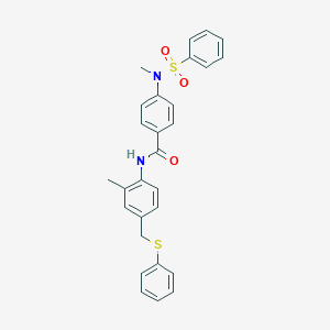molecular formula C28H26N2O3S2 B424022 N-{2-methyl-4-[(phenylsulfanyl)methyl]phenyl}-4-[methyl(phenylsulfonyl)amino]benzamide 